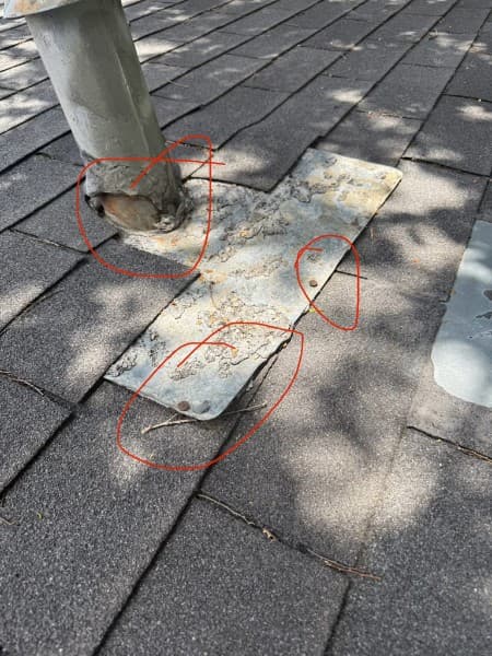 Damaged Flashing - roofing problem example